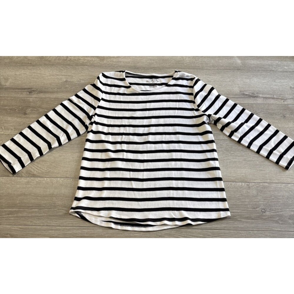 Chicos the Ultimate Tee Supima Cotton Striped Black and White Long Sleeve 1 M